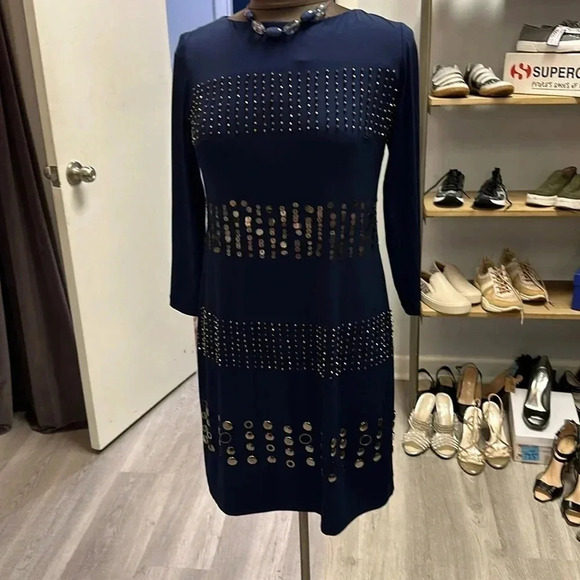 Morgan Mcfeeters Navy blue dress with mixed sequence - Picture 1 of 4